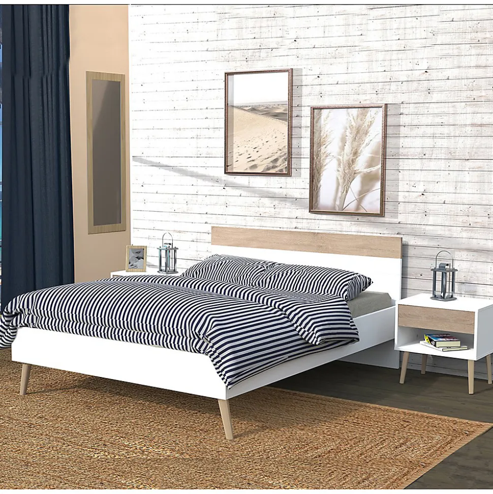 Lit CAMPER 140x190 cm / Décor Chêne blanchi et blanc