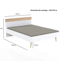 Lit CAMPER 140x190 cm / Décor Chêne blanchi et blanc