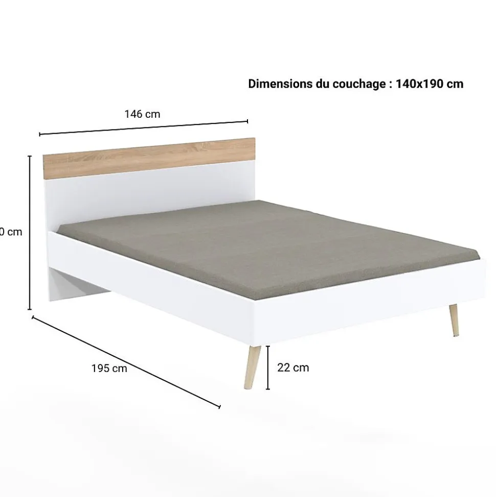 Lit CAMPER 140x190 cm / Décor Chêne blanchi et blanc