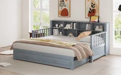 Lit canapé extensible bois massif 90 180 par 190 cm rangement prise deux tiroirs sommier multifonction pin gris 1