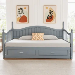 Lit canapé extensible pin 90 190 par 180 190 colonnes dossier accoudoirs tiroirs sommier multifonction gris