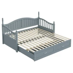 Lit canapé extensible pin 90 190 par 180 190 colonnes dossier accoudoirs tiroirs sommier multifonction gris