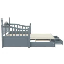 Lit canapé extensible pin 90 190 par 180 190 colonnes dossier accoudoirs tiroirs sommier multifonction gris