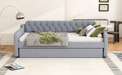 Lit Canapé 90x200cm, Avec Lit Escamotable, USB, Gris