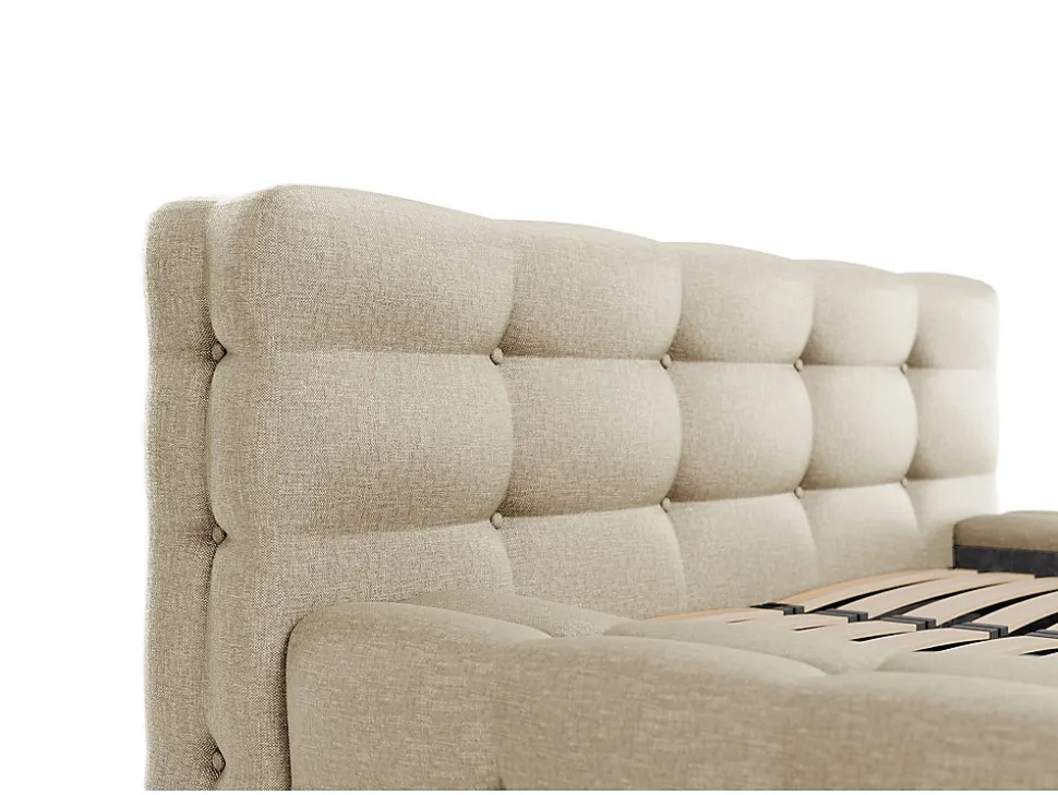 Lit capitonné 160 x 200 cm - Tissu chiné - Beige - LERUCO