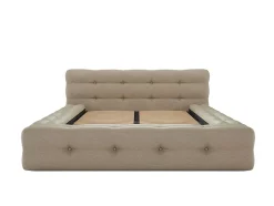 Lit capitonné 140 x 190 cm - Tissu chiné - Beige + Sommier + Matelas - LERUCO