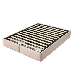 Lit capitonné 140 x 200cm, lit plateforme, lit capitonné sans tête de lit, avec rangement hydraulique et 2 tiroirs, beige