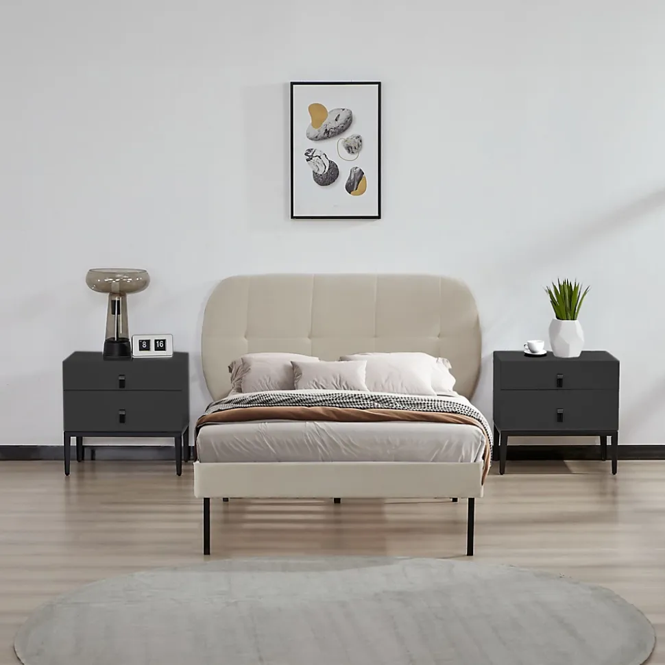 Lit capitonné Porvoo 90 x 200 cm beige en.casa