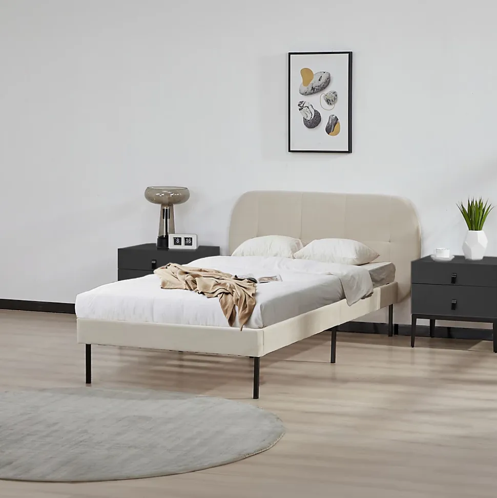 Lit capitonné Porvoo 90 x 200 cm beige en.casa