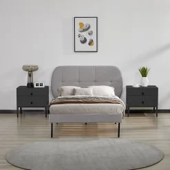 Lit capitonné Porvoo 90 x 200 cm gris en.casa