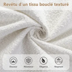 Lit capitonné 140x190 cm - Tête de lit à oreilles - Pieds en bois d'hévéa - Sommier à lattes - Tissu bouclé - Blanc(sans matelas)