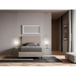 Lit capitonné 120x190 simili cuir gris tourterelle Focus sans sommier
