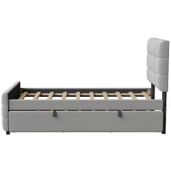 Lit capitonné 90x190cm - lit gigogne - velours - gris (matelas non inclus)