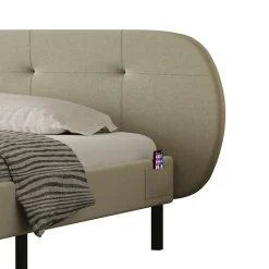 Lit capitonné 160x200cm beige avec tête de lit et sommier - TULSA