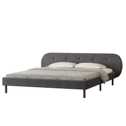 Lit capitonné 160x200cm gris avec tête de lit et sommier - TULSA