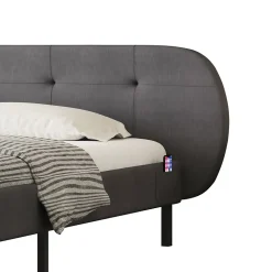 Lit capitonné 160x200cm gris avec tête de lit et sommier - TULSA