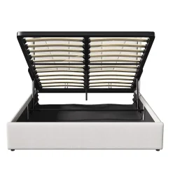 Lit capitonné 160x200cm, lit coffre avec 2 USB+1 interface type-c, Rangement sous le lit,Beige