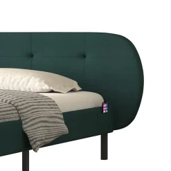 Lit capitonné 160x200cm vert avec tête de lit et sommier - TULSA