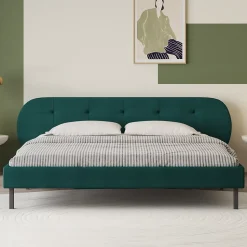 Lit capitonné 160x200cm vert avec tête de lit et sommier - TULSA