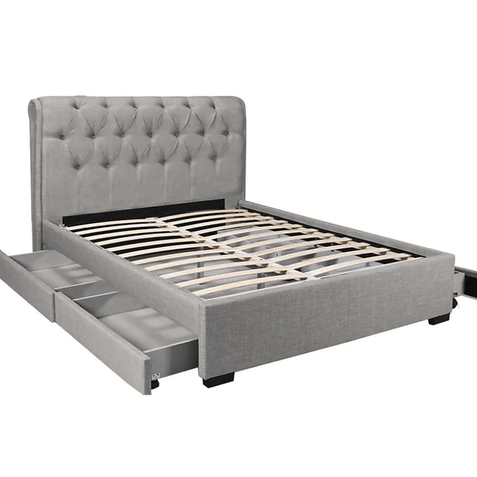 Lit CHELSEA 140x190 + 4 tiroirs + sommier / Gris clair