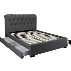 Lit CHELSEA 140x190+ 4 tiroirs + sommier / Gris foncé