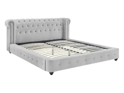 Lit chesterfield 160 x 200 cm - Velours - Gris clair + Matelas - TONGERLA