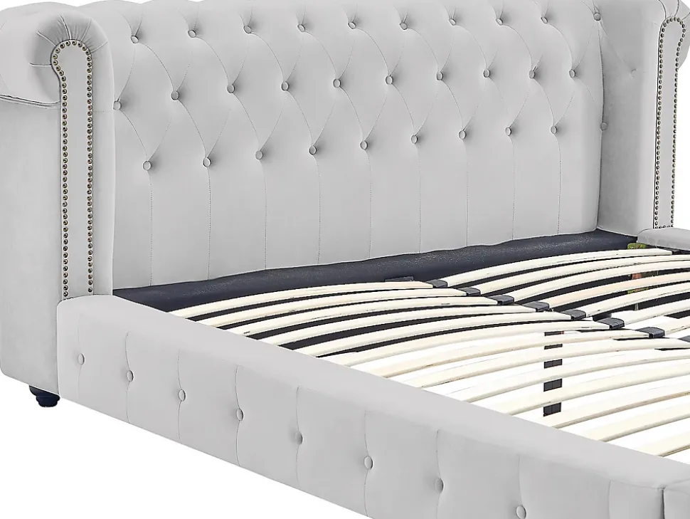 Lit chesterfield 160 x 200 cm - Velours - Gris clair + Matelas - TONGERLA