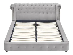 Lit chesterfield 160 x 200 cm - Velours - Gris clair + Matelas - TONGERLA