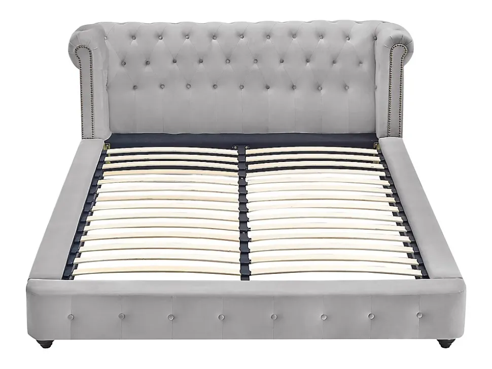 Lit chesterfield 160 x 200 cm - Velours - Gris clair + Matelas - TONGERLA