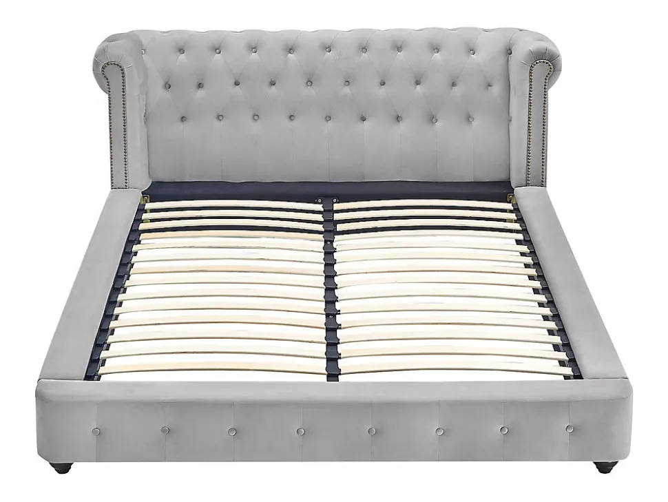 Lit chesterfield 160 x 200 cm - Velours - Gris clair - TONGERLA