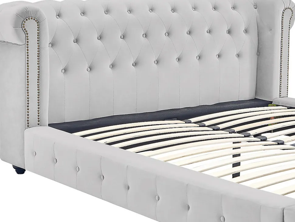 Lit chesterfield 160 x 200 cm - Velours - Gris clair - TONGERLA