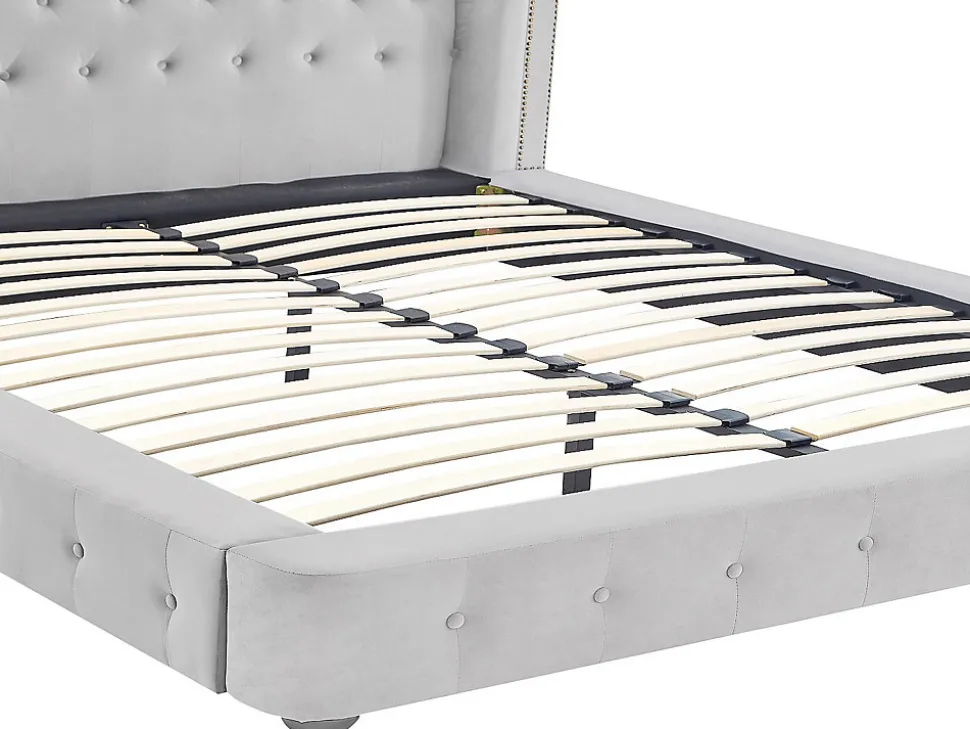 Lit chesterfield 160 x 200 cm - Velours - Gris clair - TONGERLA