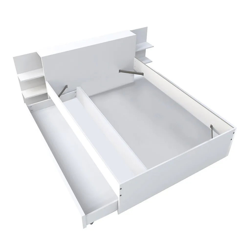 Lit CITY 140x190 + tête de lit chevet + 1 tiroir / Blanc