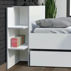 Lit CITY 140x190 + tête de lit chevet + 1 tiroir / Blanc