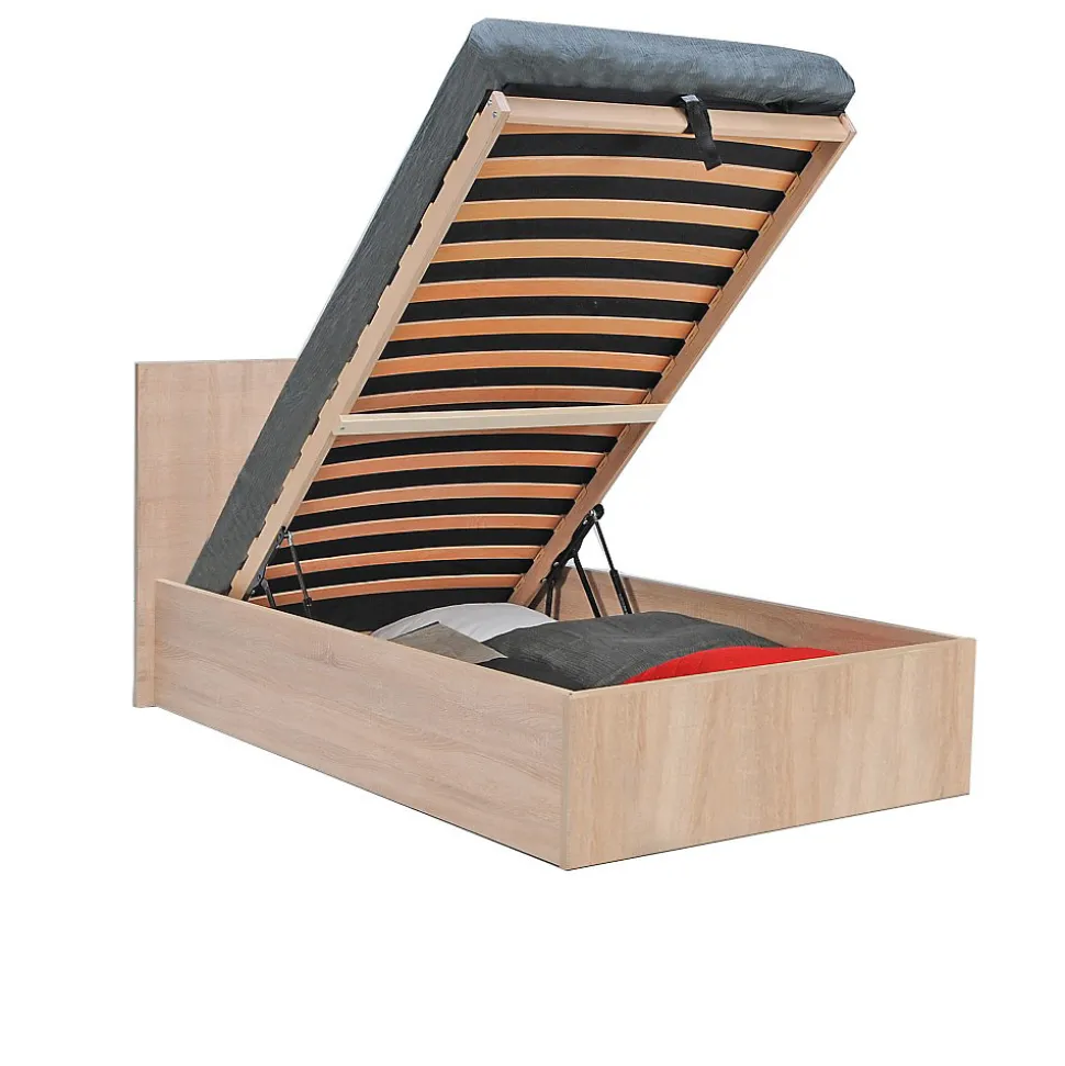 Lit coffre 1 place 90x190cm couleur Chêne avec sommier MARO
