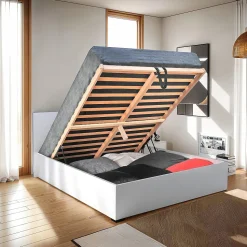 Lit coffre 2 places 140x190cm Blanc avec sommier MARO