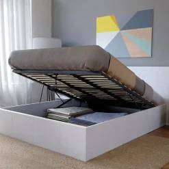 Lit coffre 2 places 160x200cm blanc avec sommier BACELAN