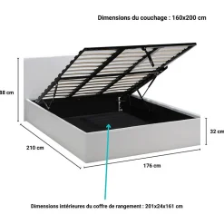 Lit coffre 2 places 160x200cm blanc avec sommier BACELAN
