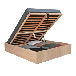 Lit coffre 2 places 160x200cm couleur chêne avec sommier BILYBA