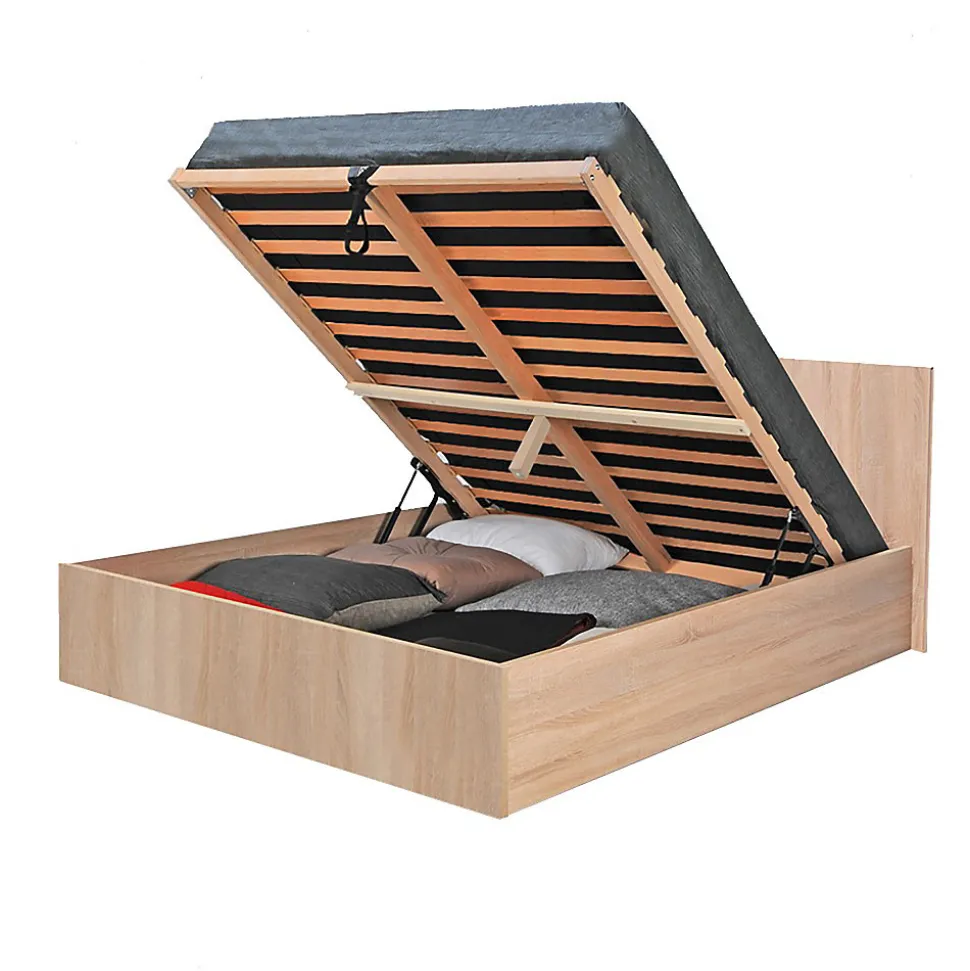 Lit coffre 2 places 140x200cm couleur chêne avec sommier MARO