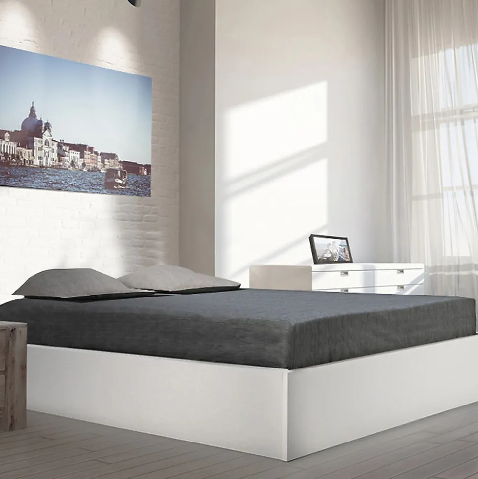 Lit coffre 2 places 160x200cm couleur Blanc avec sommier BILYBA