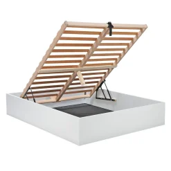 Lit coffre 2 places 160x200cm couleur Blanc avec sommier BILYBA