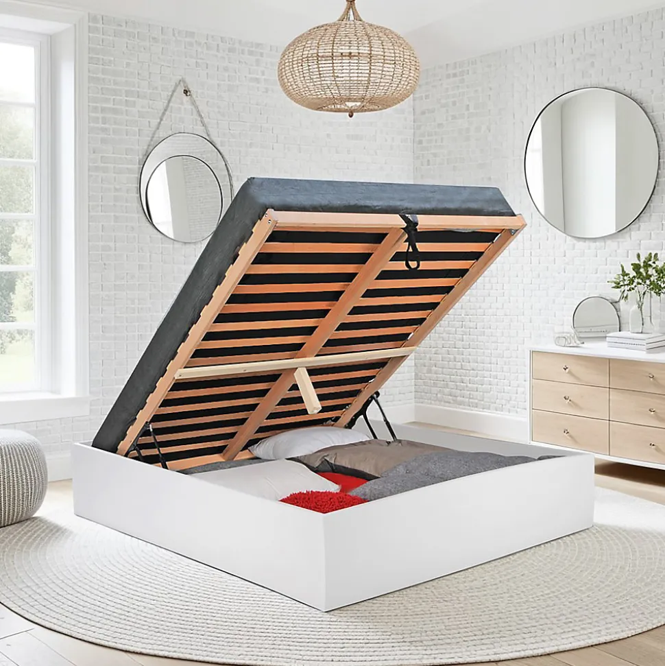 Lit coffre 2 places 160x200cm couleur Blanc avec sommier BILYBA