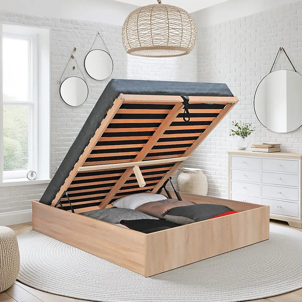 Lit coffre 2 places 140x200cm couleur chêne avec sommier BILYBA