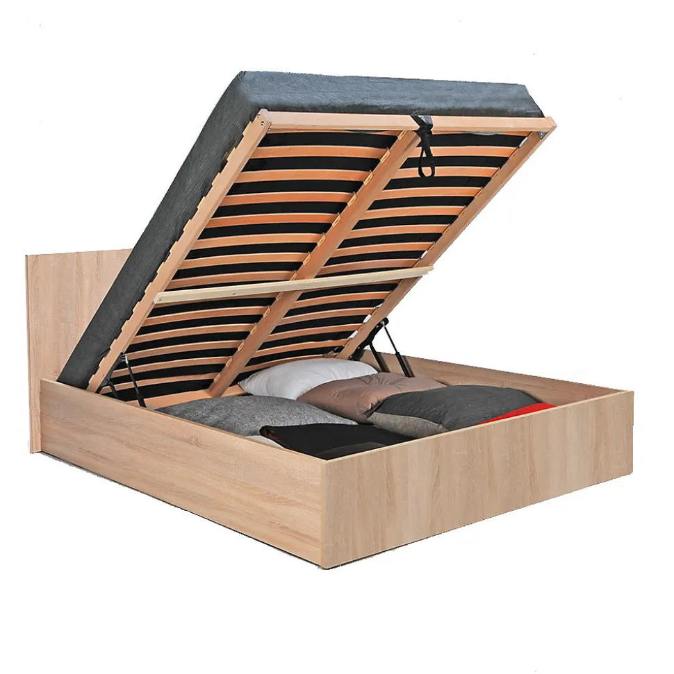 Lit coffre 2 places 160x200cm couleur chêne avec sommier MARO