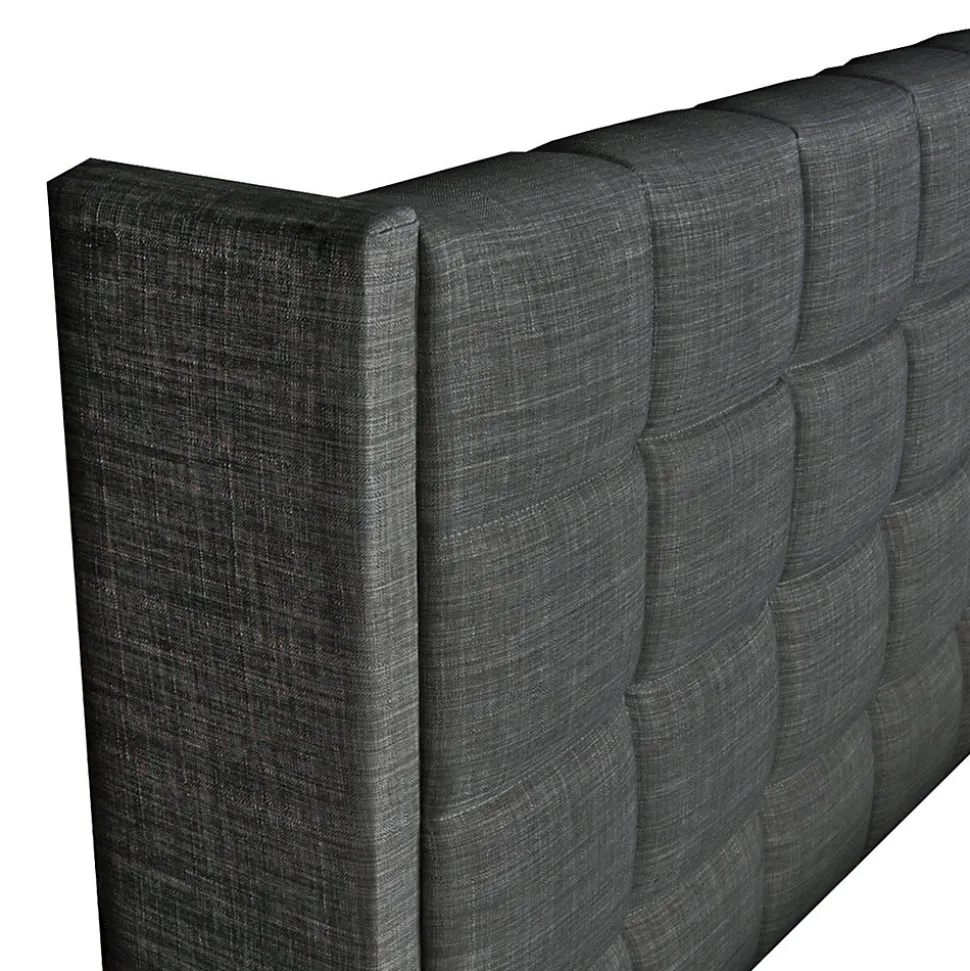 Lit coffre 2 places 160x200cm tissu Gris foncé avec sommier WALLE