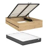 Lit coffre 140 x 190 cm - Coloris : Naturel et noir + Matelas - LUDARO