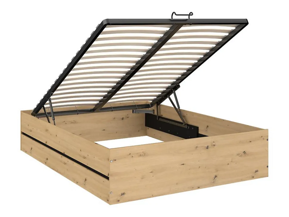 Lit coffre 140 x 190 cm - Coloris : Naturel et noir + Matelas - LUDARO