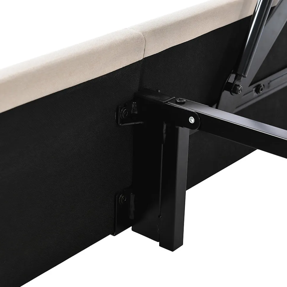 Lit coffre 140 x 200 cm - Lit Double avec Sommier à Lattes - Lin Bois Métal - Sans Matelas - Gris