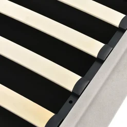 Lit Coffre 140 x 200 Cm - Lit Double avec Lampe de Lecture et Charge USB - Bois Massif et Lin - Sans Matelas - Beige